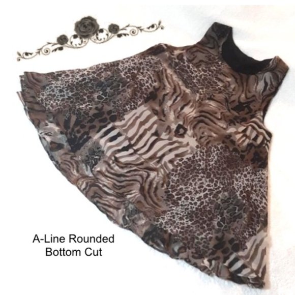 Silky Soft Chiffon Tunic Top Round Neck Brown Black Animal Print Sleeveless, M - Picture 6 of 11